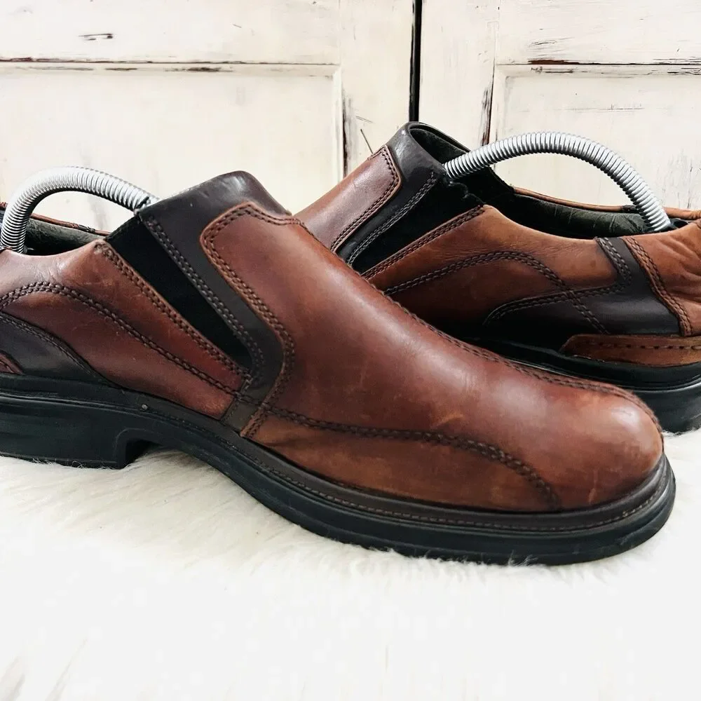 Clarks Dark Brown Oiled Leather Slip on Comfort Loafers Shoes - Mens 10.5M
